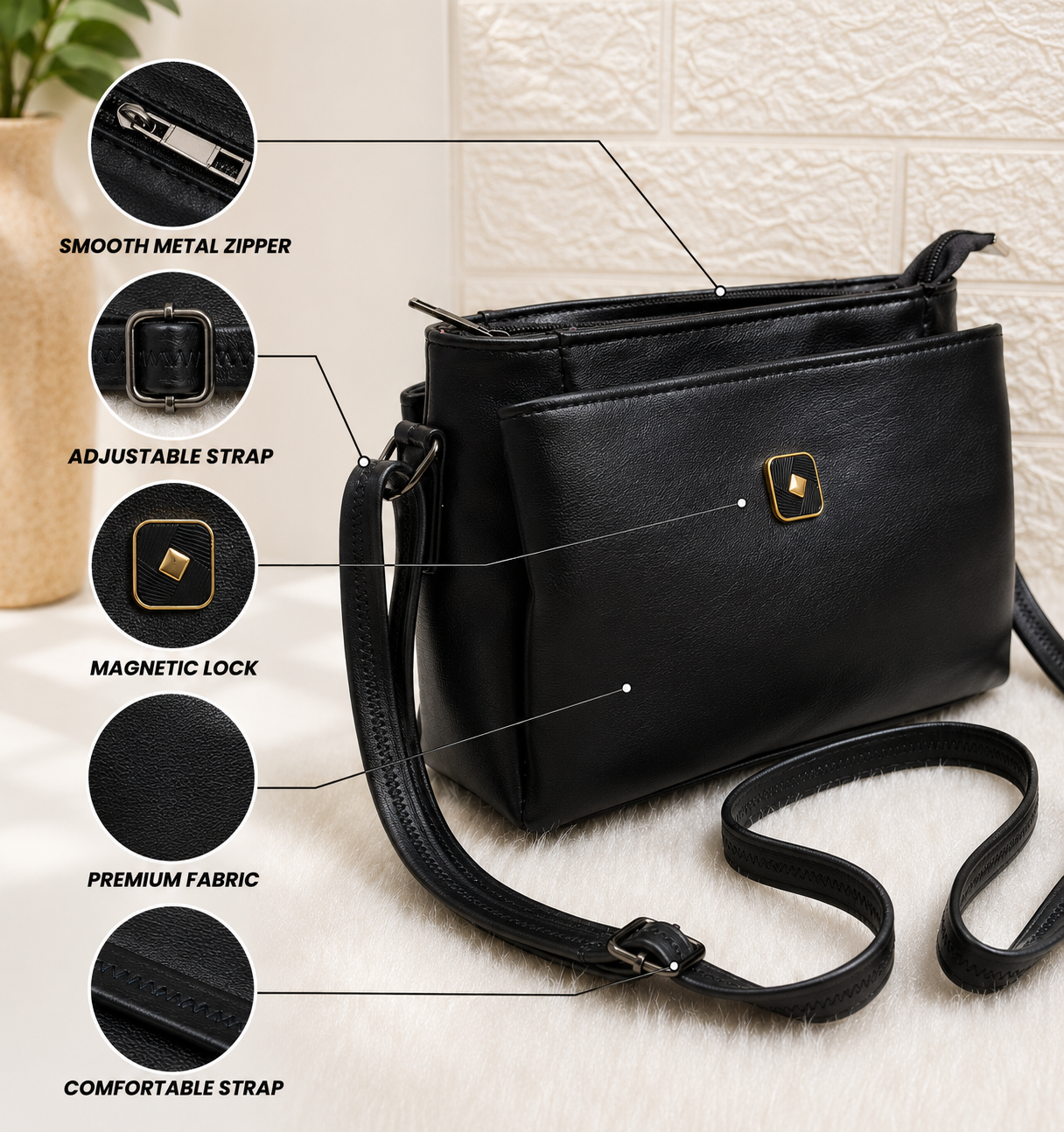 Women’s Premium PU Leather Crossbody Sling Bag | Stylish Shoulder Bag with Front Pocket