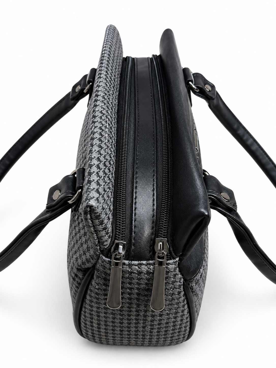 Women’s Stylish Handbag | Premium Houndstooth Pattern Tote Bag | Spacious 3-Zip Office & Daily Use Shoulder Bag