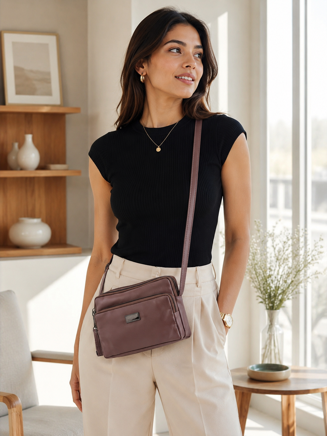 Women's Premium Crossbody Sling Bag | Triple Zip | Spacious Everyday Shoulder Bag