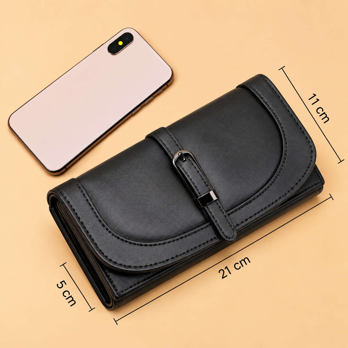 Women’s Stylish Clutch Wallet with Flap Closure | Elegant PU Leather Long Wallet for Women | Multiple Compartments & Card Holder |