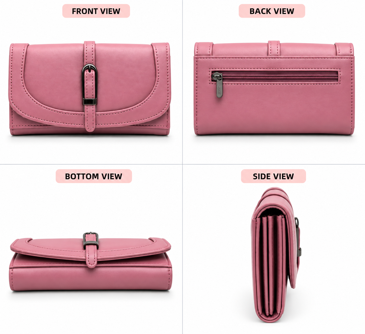 Women’s Stylish Clutch Wallet with Flap Closure | Elegant PU Leather Long Wallet for Women | Multiple Compartments & Card Holder |
