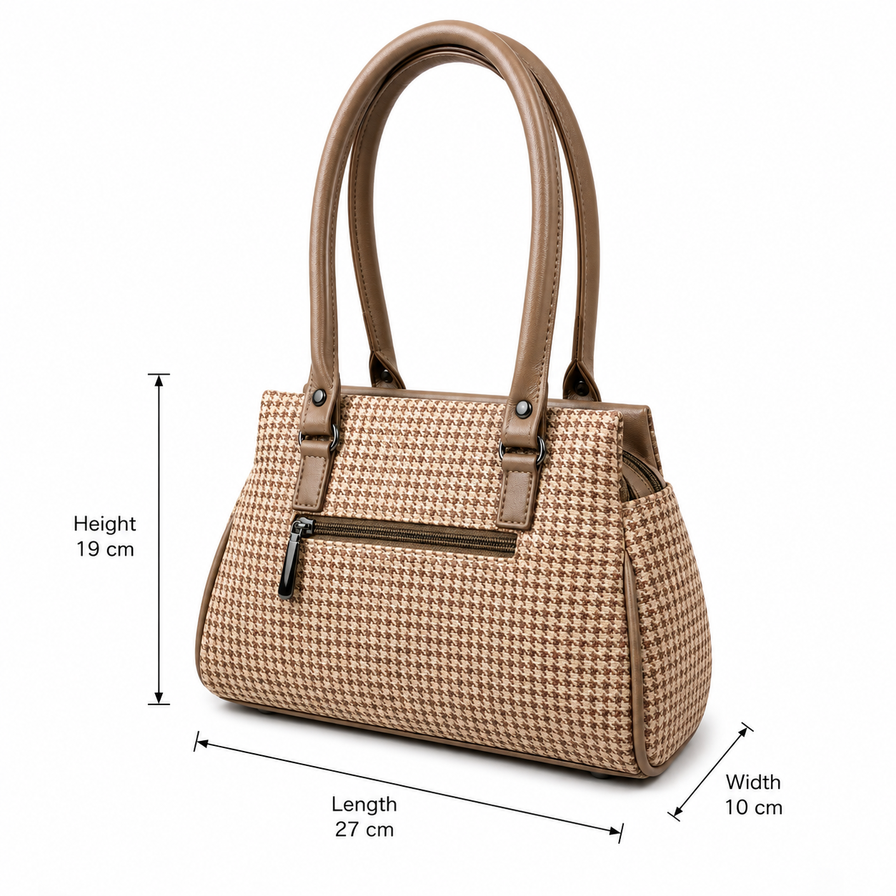 Women’s Stylish Handbag | Premium Houndstooth Pattern Tote Bag | Spacious 3-Zip Office & Daily Use Shoulder Bag