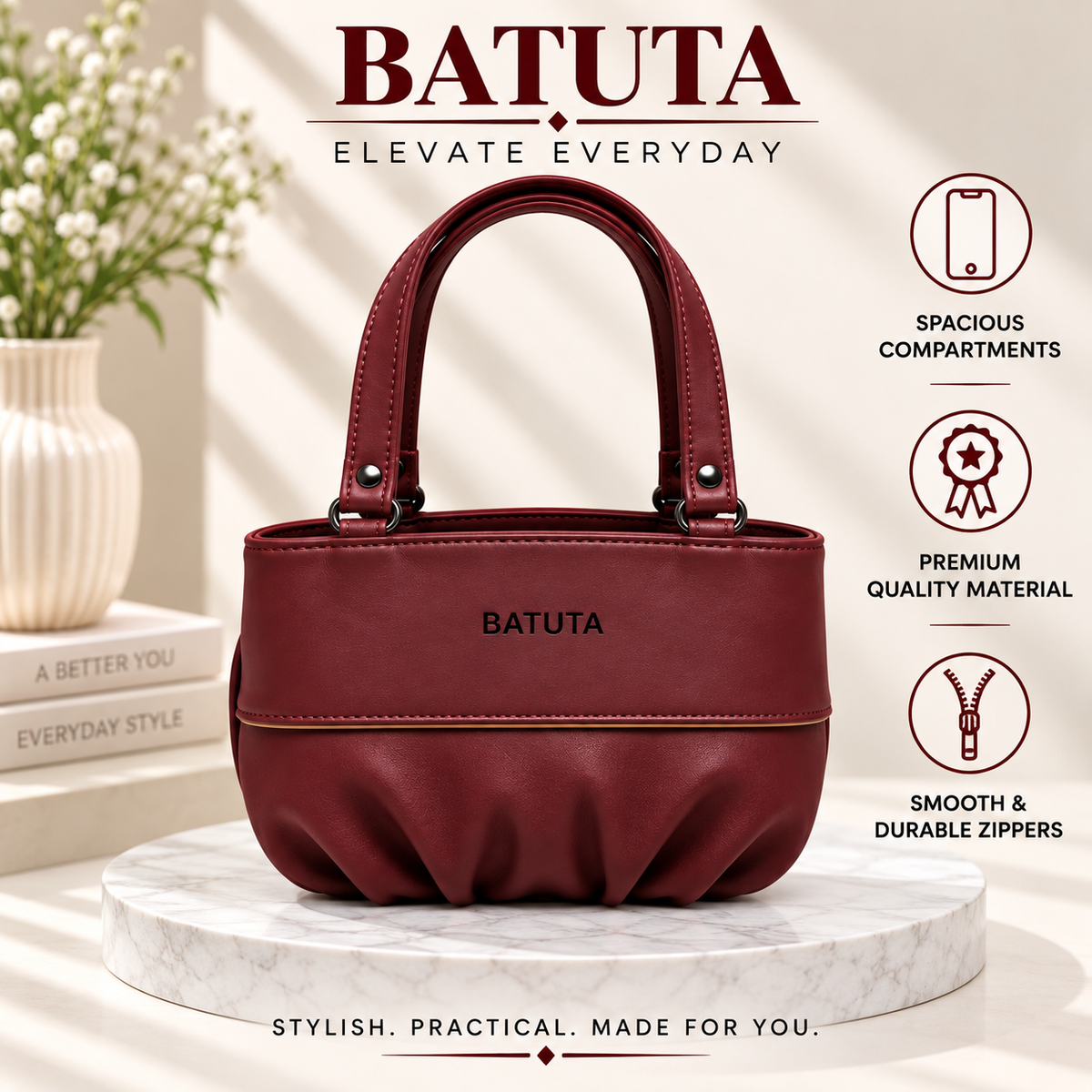 BATUTA Women’s Stylish Handbag | Premium PU Leather Tote Bag | Elegant Shoulder Carry Bag for Women