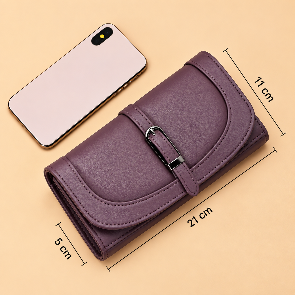 Women’s Stylish Clutch Wallet with Flap Closure | Elegant PU Leather Long Wallet for Women | Multiple Compartments & Card Holder |
