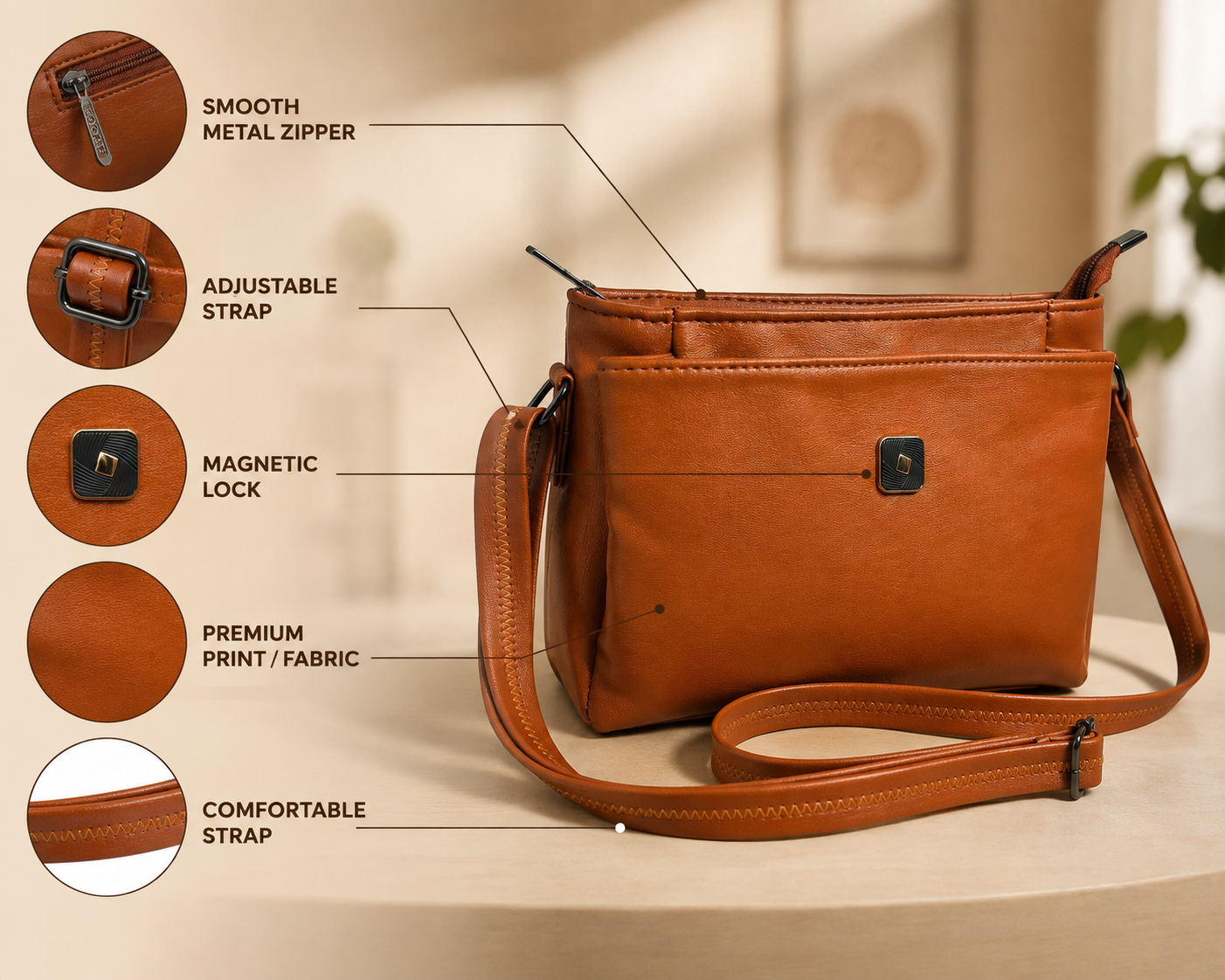 Women’s Premium PU Leather Crossbody Sling Bag | Stylish Shoulder Bag with Front Pocket