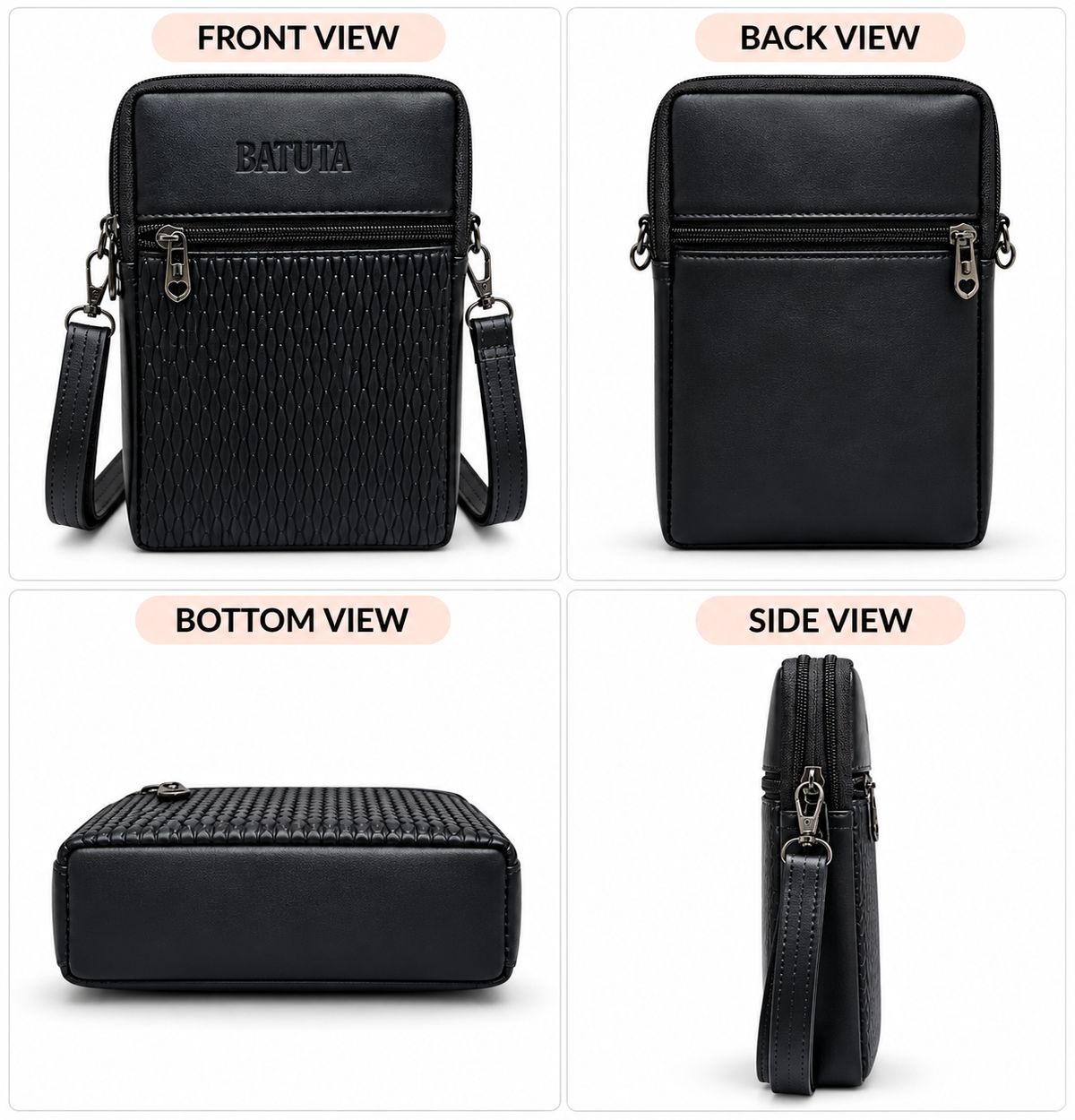 BATUTA HUB Women Crossbody Sling Bag | Premium PU Leather Small Size Bag for Girls & Ladies | Adjustable Strap | Multiple Zipper Pockets | Lightweight Daily Use Purse
