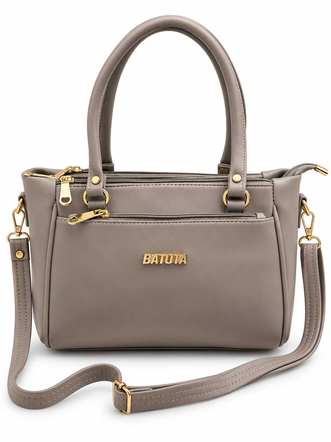 BATUTA Women’s Premium Faux Leather Handbag with Multiple Zipper Compartments, Double Handle & Sling Strap