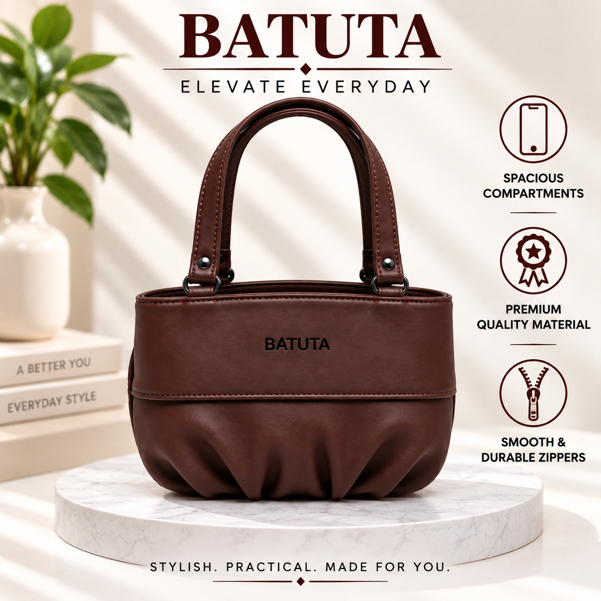 BATUTA Women’s Stylish Handbag | Premium PU Leather Tote Bag | Elegant Shoulder Carry Bag for Women