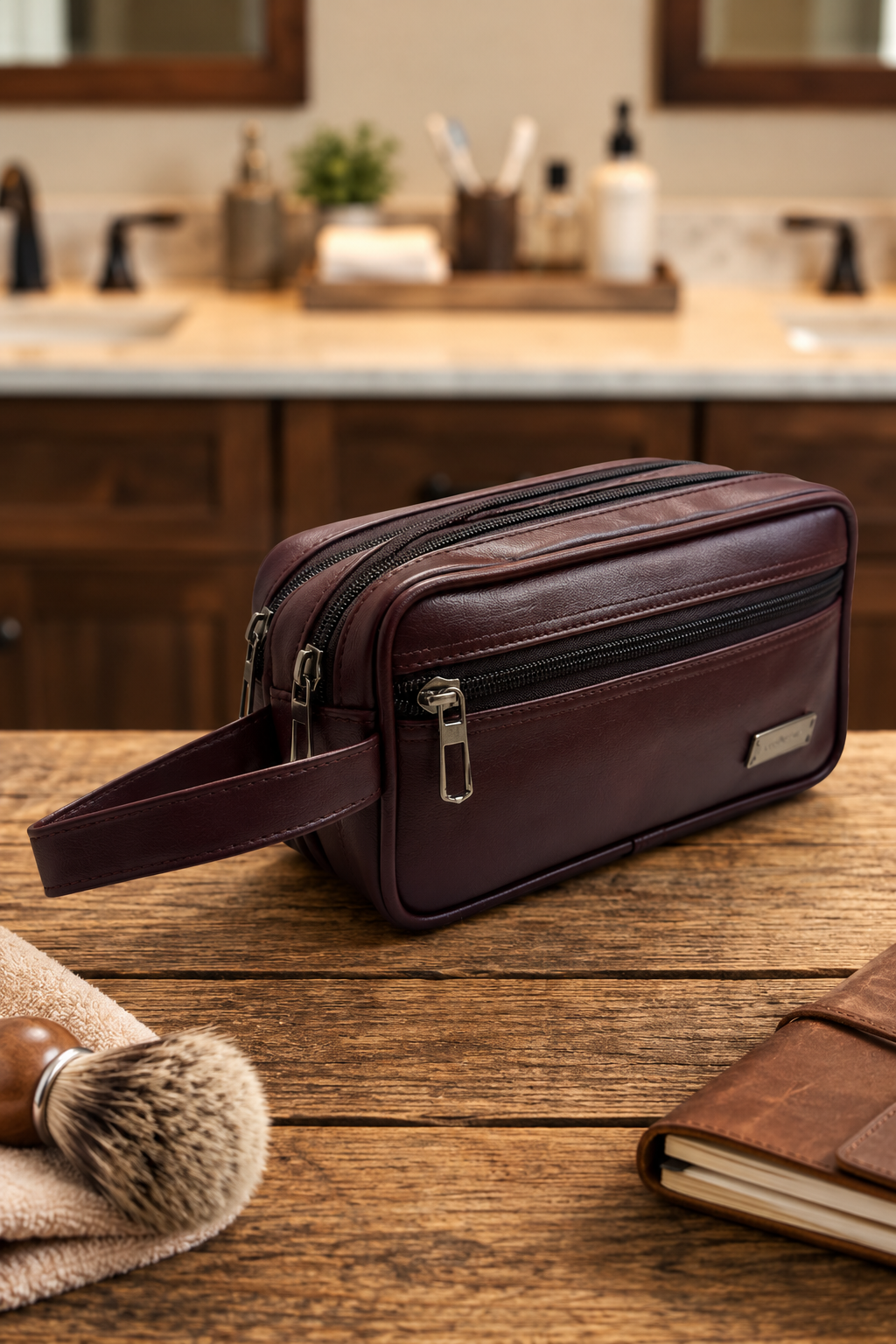 BATUTA Premium Faux Leather Toiletry & Travel Pouch for Men | Multi-Compartment Hand Carry Bag with Double Zipper | Compact Organizer for Grooming Essentials, Accessories & Daily Use