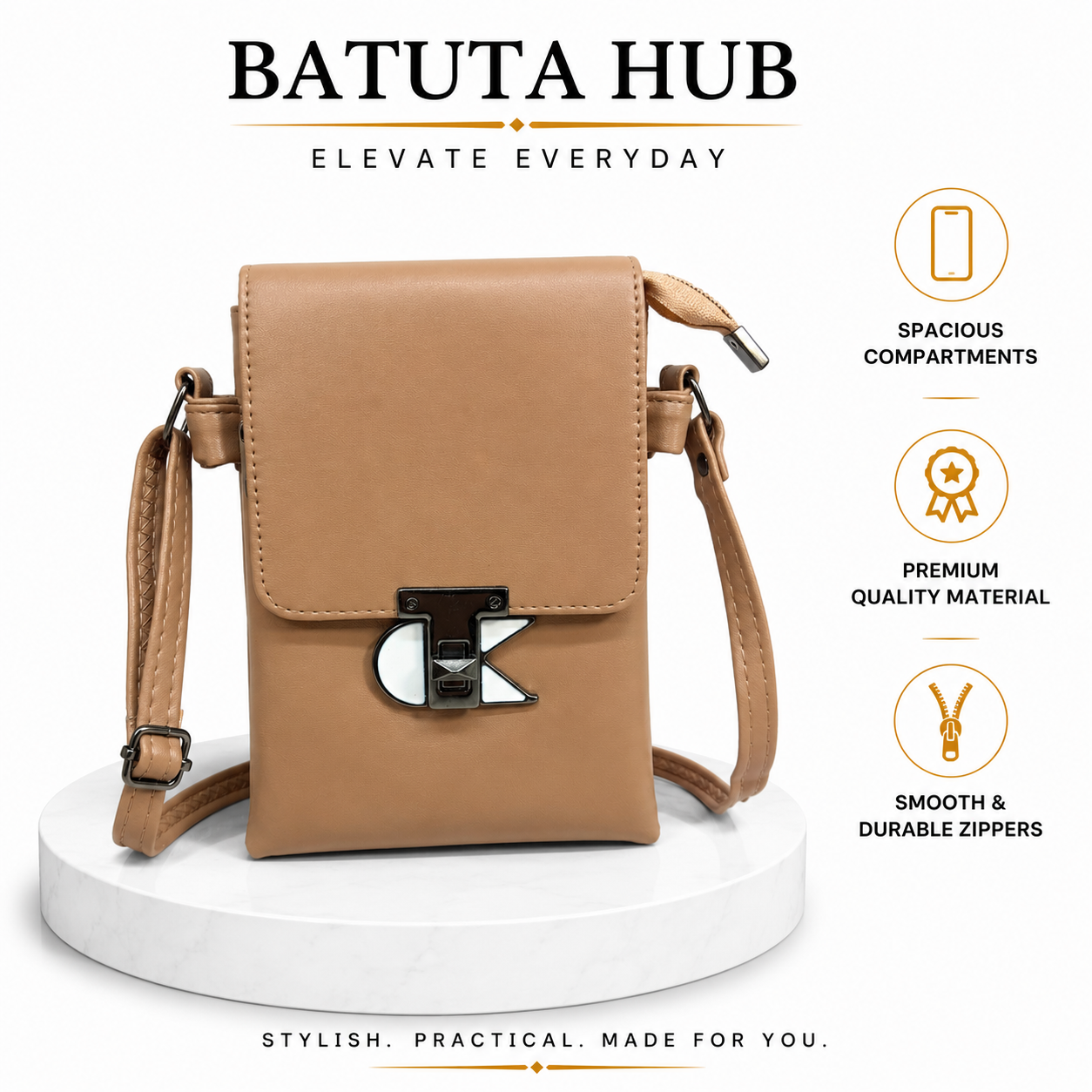 Women’s Stylish Sling Bag | Premium Faux Leather Crossbody Bag for Women | Compact Shoulder Bag with Adjustable Strap, Front Flap & Secure Closure
