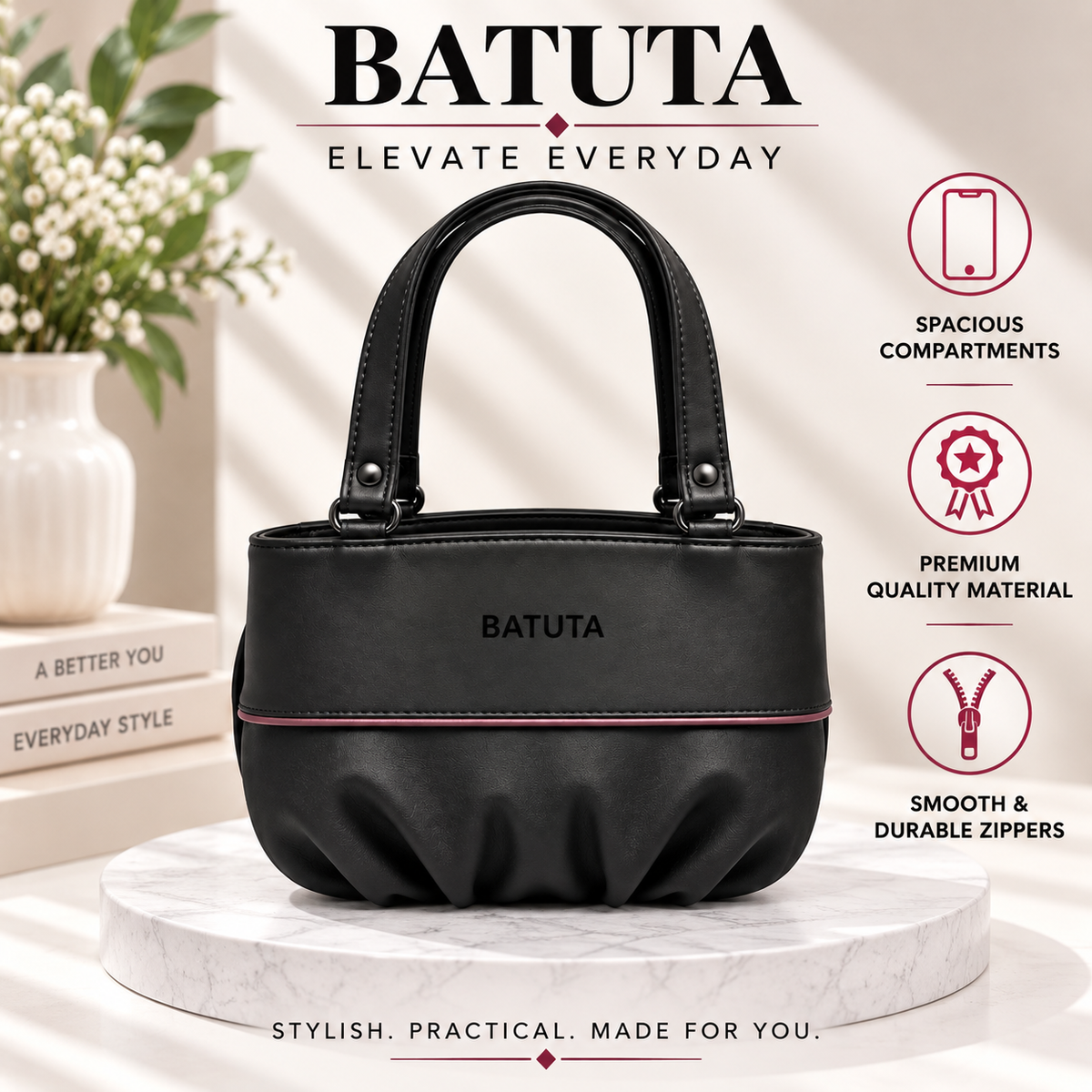 BATUTA Women’s Stylish Handbag | Premium PU Leather Tote Bag | Elegant Shoulder Carry Bag for Women