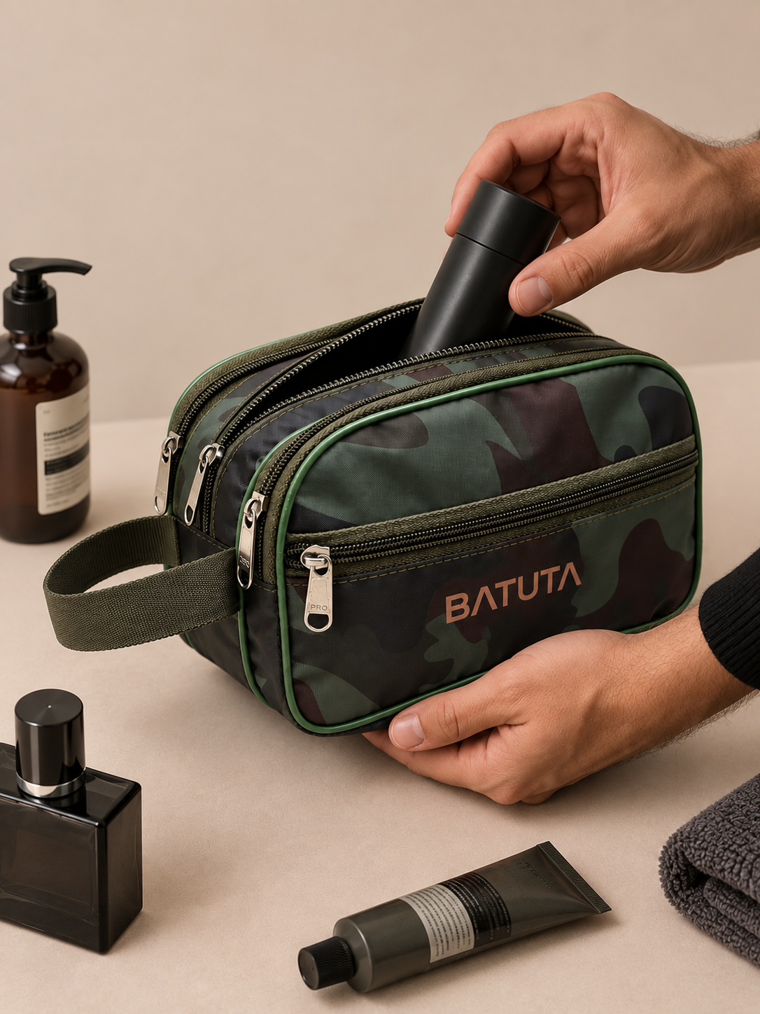 BATUTA Travel Toiletry Bag for Men | Multi Compartment Shaving Kit & Grooming Pouch | Cosmetic Organizer Bag