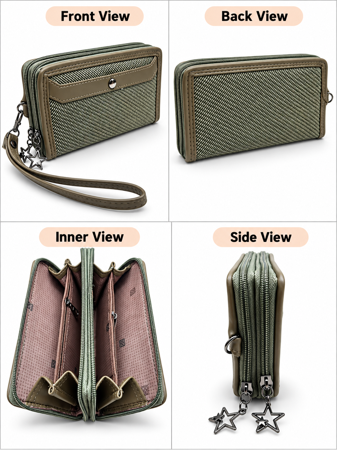 BATUTA Women’s Hand Kit Wristlet Pouch | Dual Zipper Multi-Compartment Handbag | Stylish Compact Organizer for Everyday Essentials