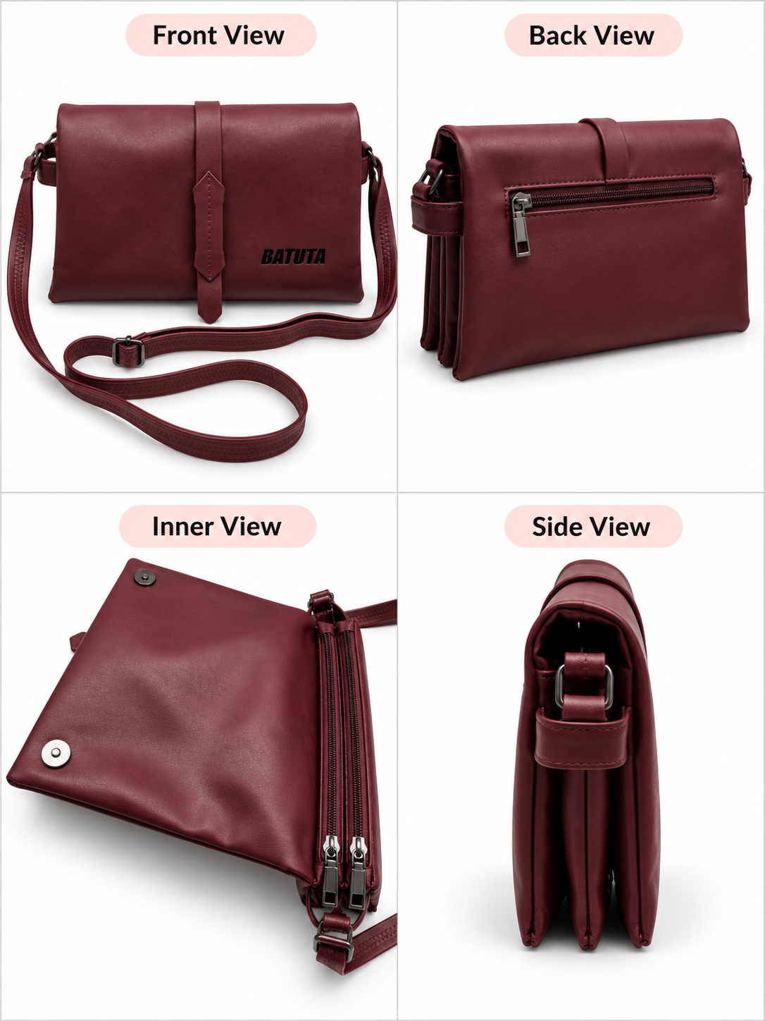 BATUTA Women's Sling Bag for Girls, Stylish Crossbody Shoulder Bag with Flap Closure, Adjustable Strap & Elegant Design