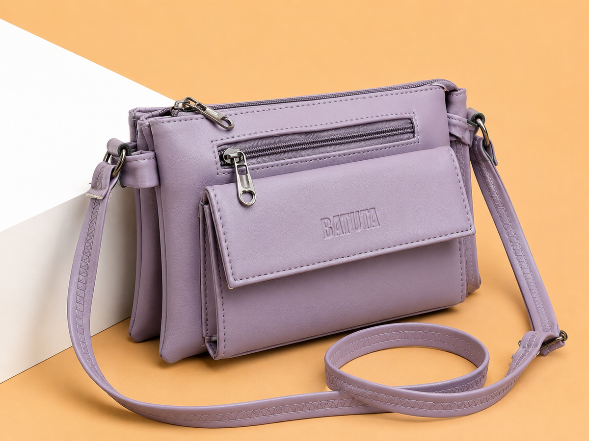 Women Stylish 3 Zip Sling Bag | Premium PU Leather Crossbody Bag | Multi Compartment Shoulder Bag for Women