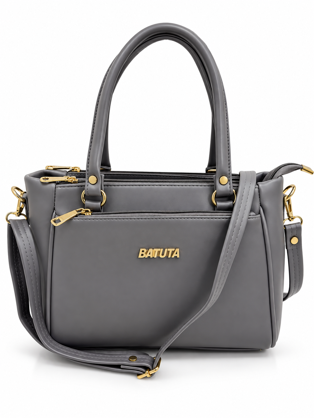 BATUTA Women’s Premium Faux Leather Handbag with Multiple Zipper Compartments, Double Handle & Sling Strap