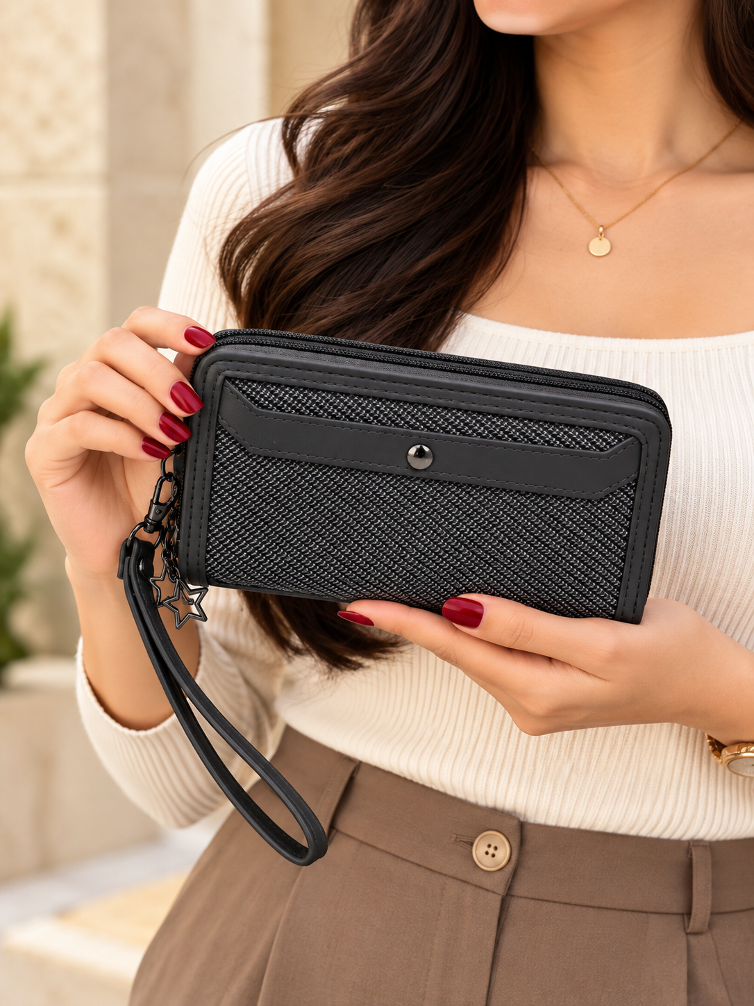 BATUTA Women’s Hand Kit Wristlet Pouch | Dual Zipper Multi-Compartment Handbag | Stylish Compact Organizer for Everyday Essentials