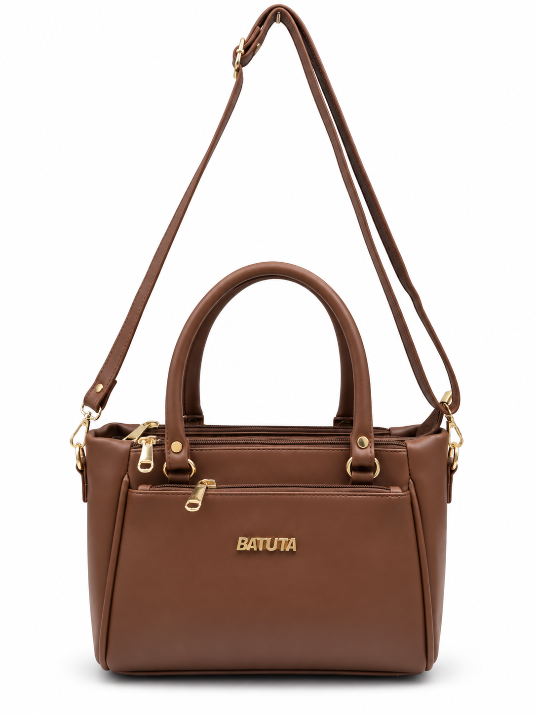 BATUTA Women’s Premium Faux Leather Handbag with Multiple Zipper Compartments, Double Handle & Sling Strap
