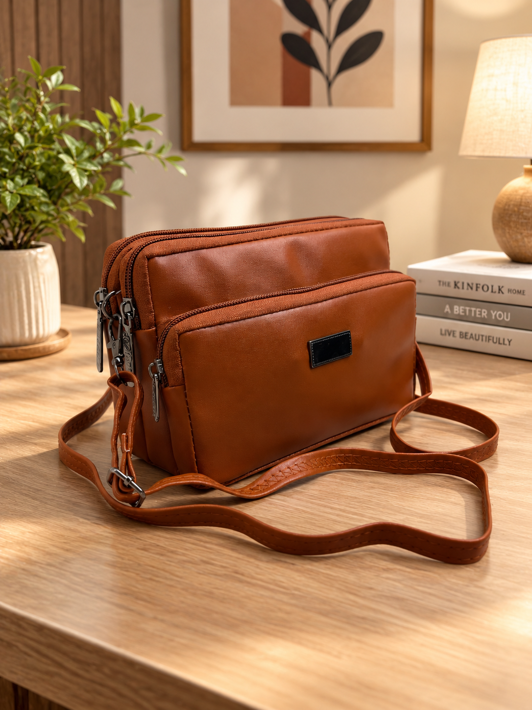 Women's Premium Crossbody Sling Bag | Triple Zip | Spacious Everyday Shoulder Bag