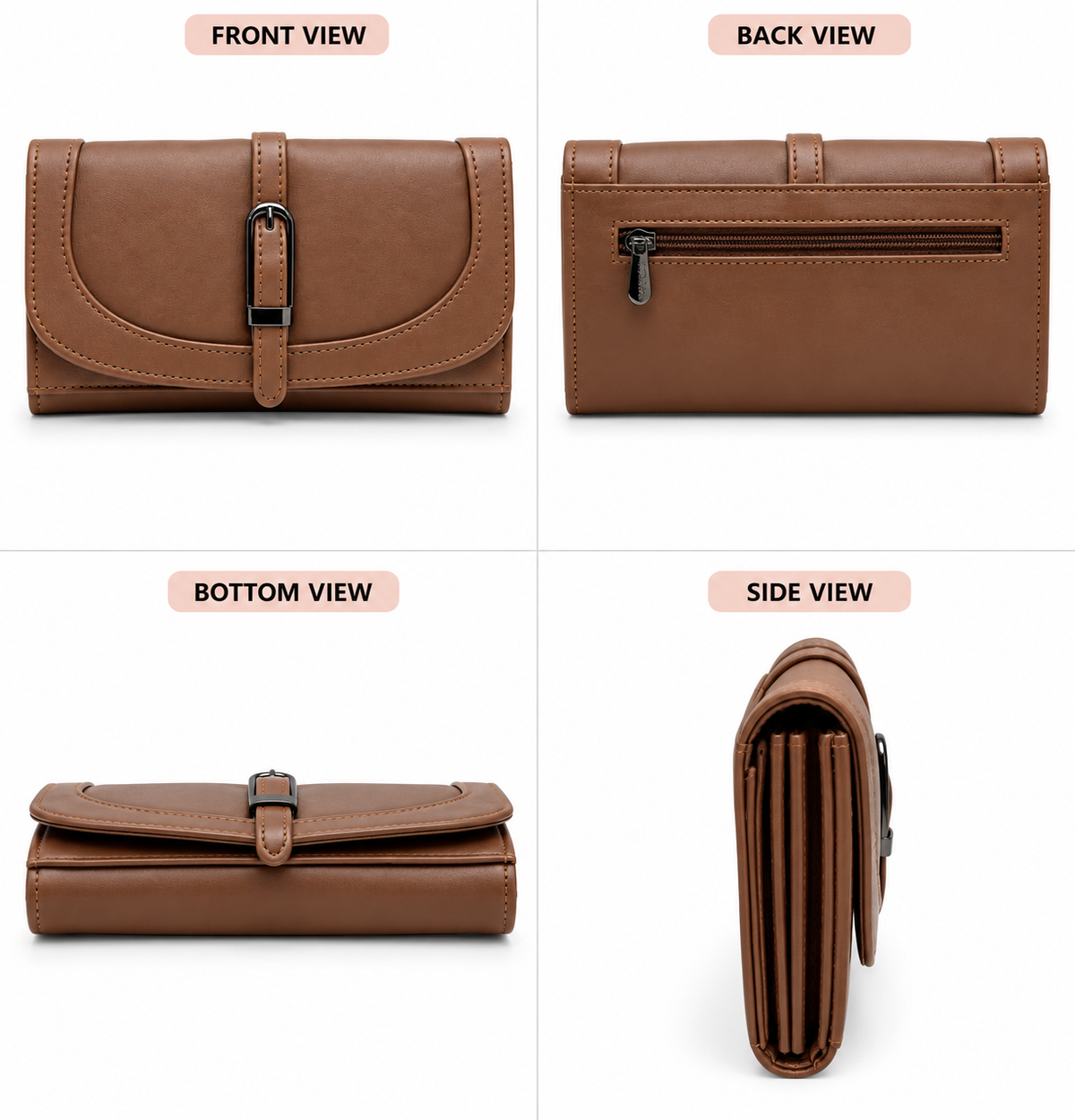 Women’s Stylish Clutch Wallet with Flap Closure | Elegant PU Leather Long Wallet for Women | Multiple Compartments & Card Holder |