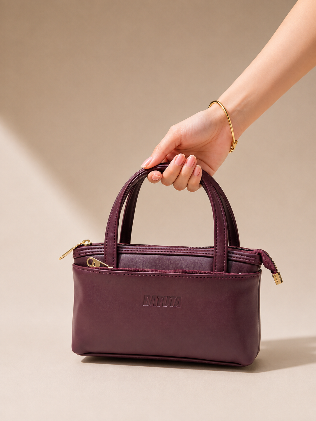 Women’s Premium PU Leather Handbag | Triple Zip Tote Bag | Stylish Mini Handy Purse for Daily Use