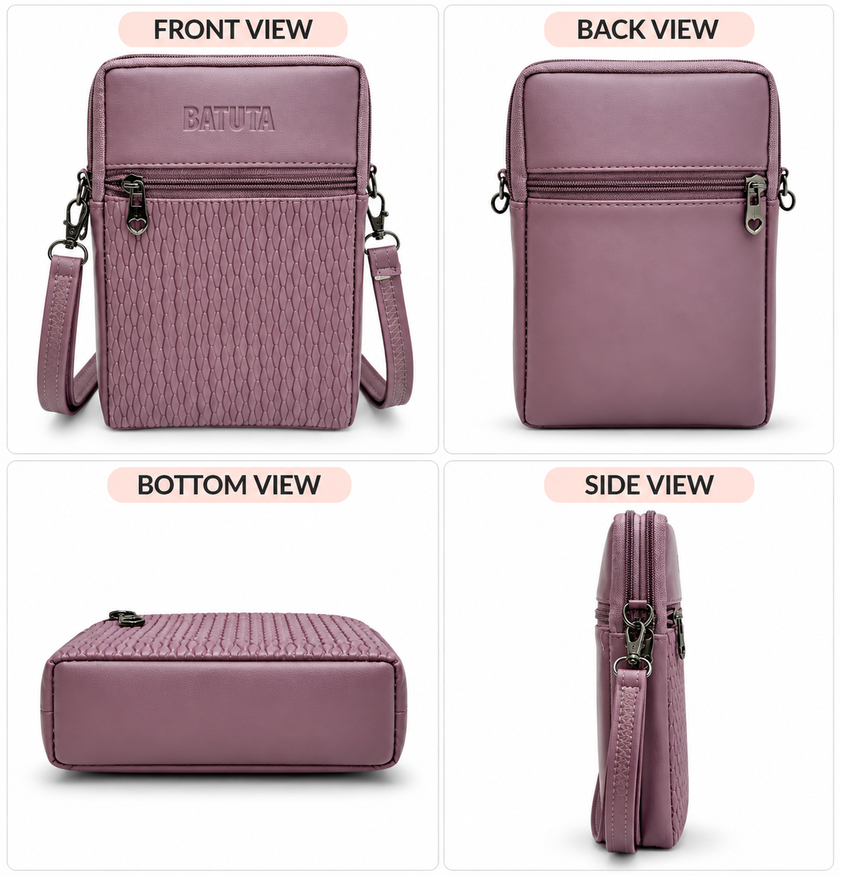 BATUTA HUB Women Crossbody Sling Bag | Premium PU Leather Small Size Bag for Girls & Ladies | Adjustable Strap | Multiple Zipper Pockets | Lightweight Daily Use Purse