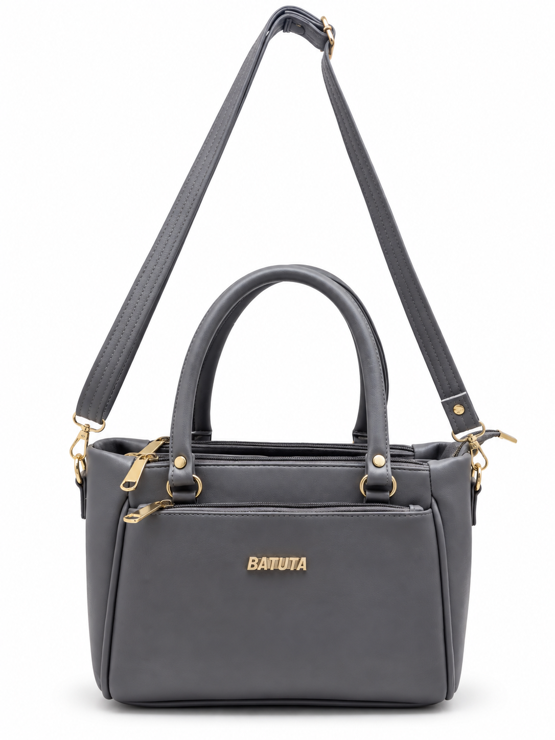 BATUTA Women’s Premium Faux Leather Handbag with Multiple Zipper Compartments, Double Handle & Sling Strap