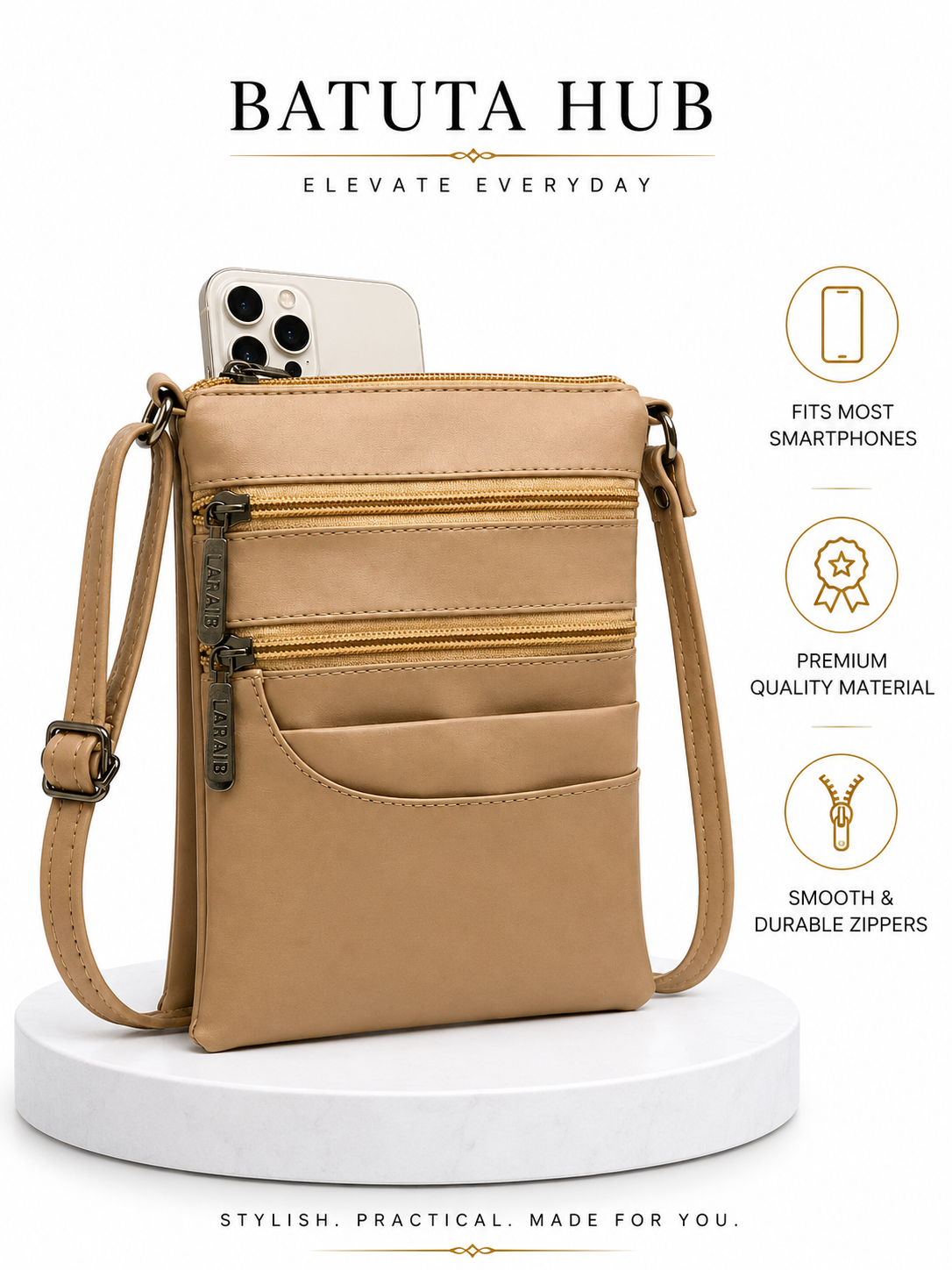 Women's Premium Faux Leather Crossbody Sling Bag with Multiple Zip Pockets