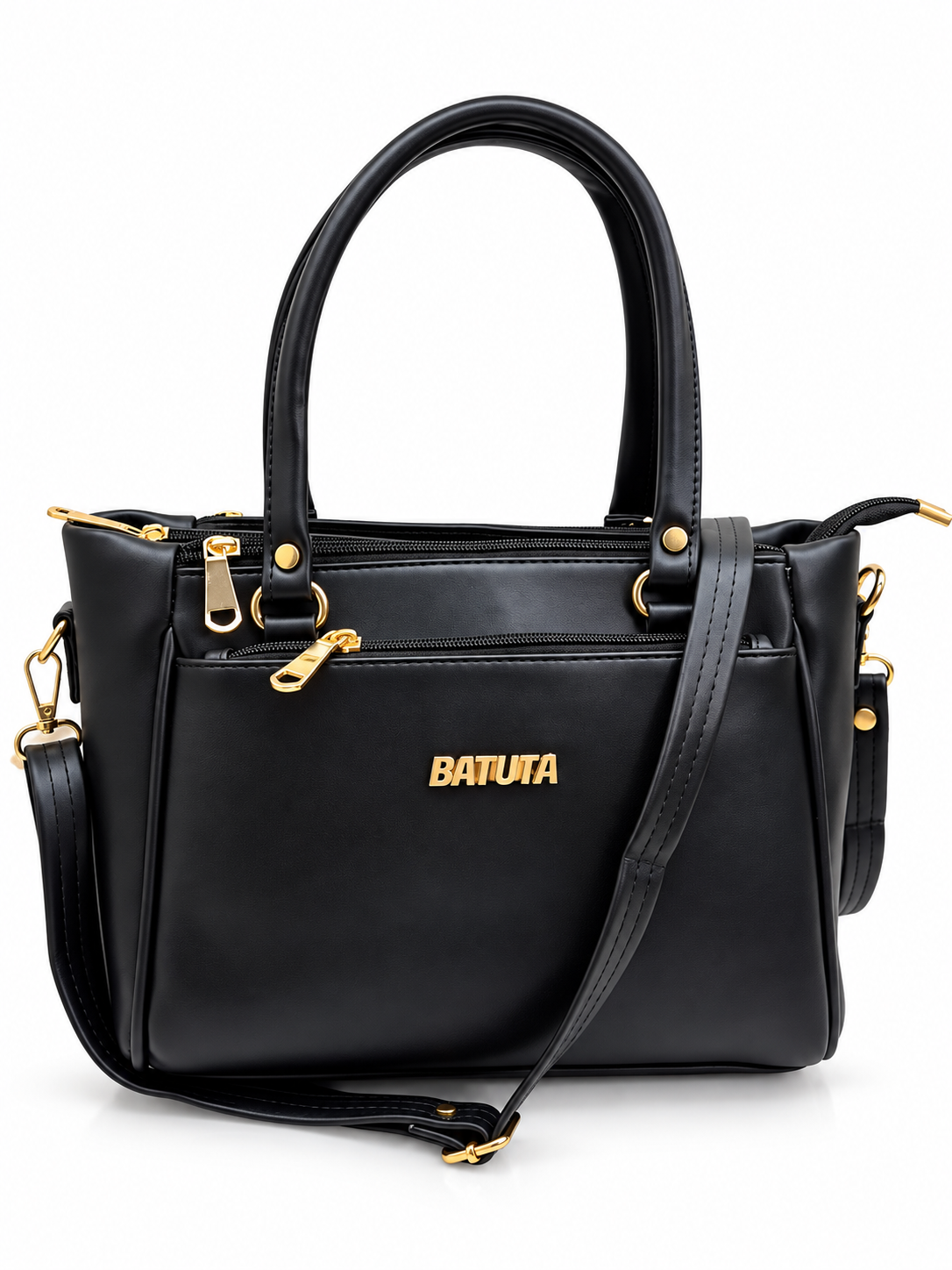 BATUTA Women’s Premium Faux Leather Handbag with Multiple Zipper Compartments, Double Handle & Sling Strap