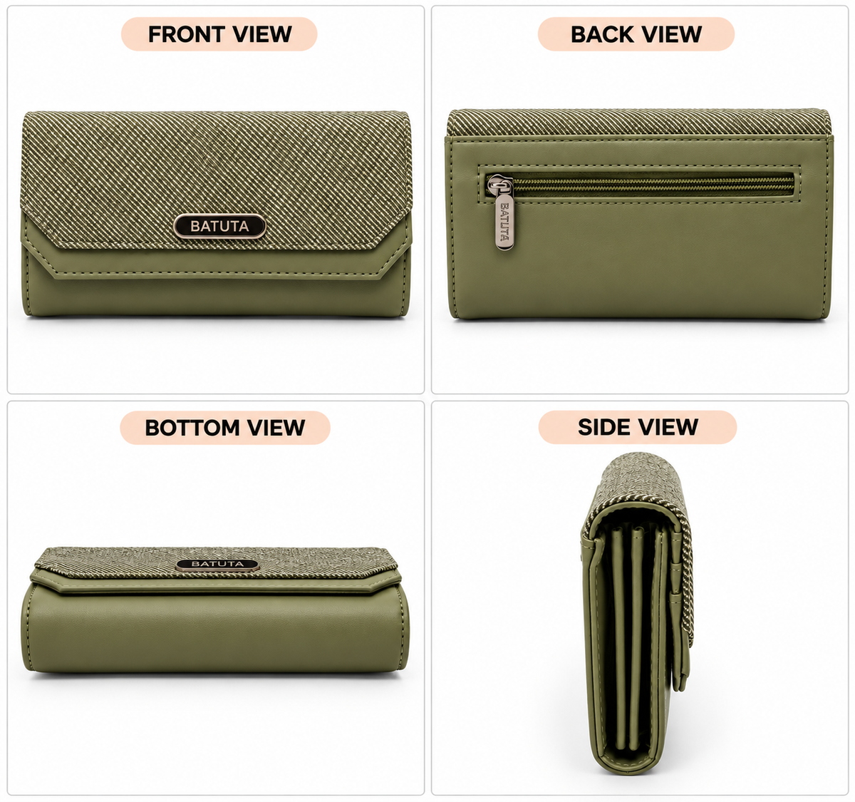 BATUTA Women’s Three Zip Multi-Compartment Clutch Wallet | Stylish Long Purse with Zipper Pocket | Spacious Ladies Wallet for Cash, Cards & Mobile