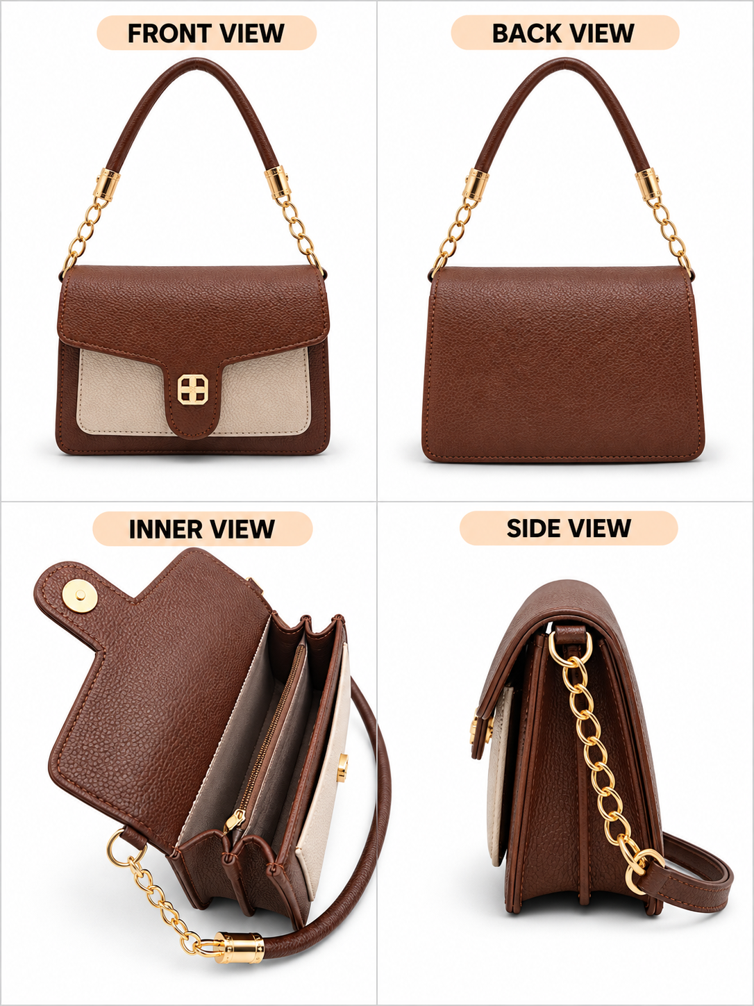 BATUTA Women's Premium Textured Shoulder Bag with Gold Chain Strap, Elegant Dual-Tone Handbag for Party, Office & Daily Use