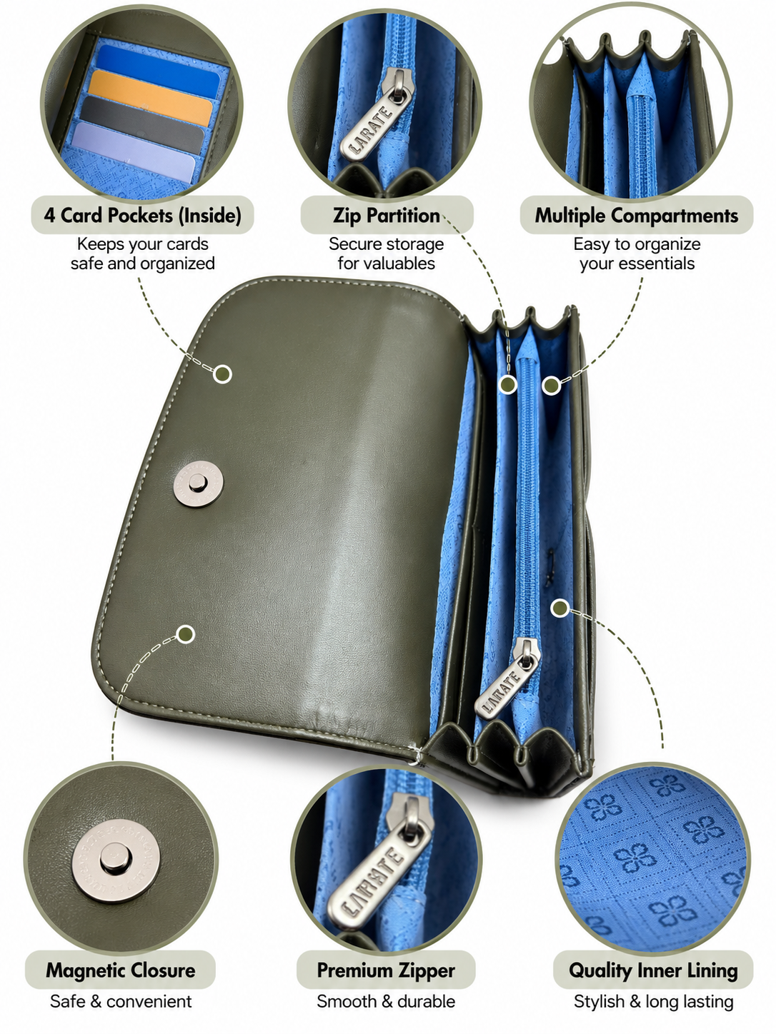 Women’s Stylish Clutch Wallet with Flap Closure | Elegant PU Leather Long Wallet for Women | Multiple Compartments & Card Holder |
