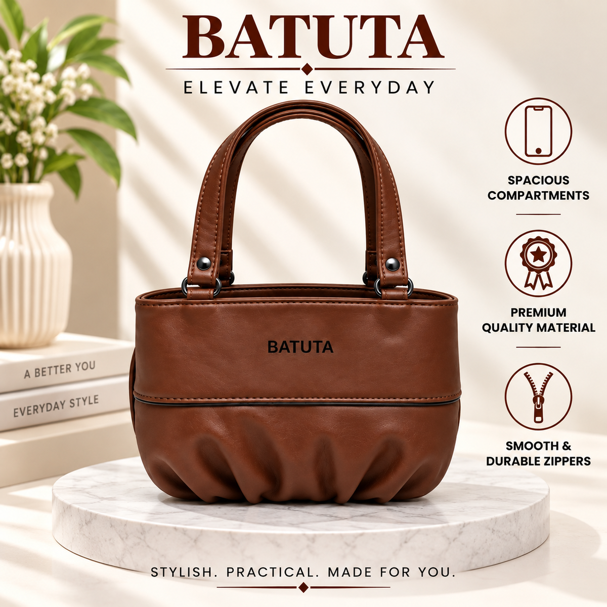 BATUTA Women’s Stylish Handbag | Premium PU Leather Tote Bag | Elegant Shoulder Carry Bag for Women