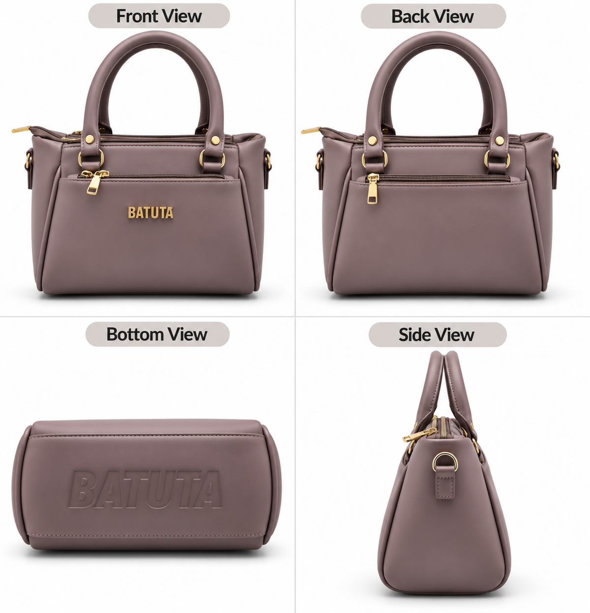 BATUTA Women’s Premium Faux Leather Handbag with Multiple Zipper Compartments, Double Handle & Sling Strap