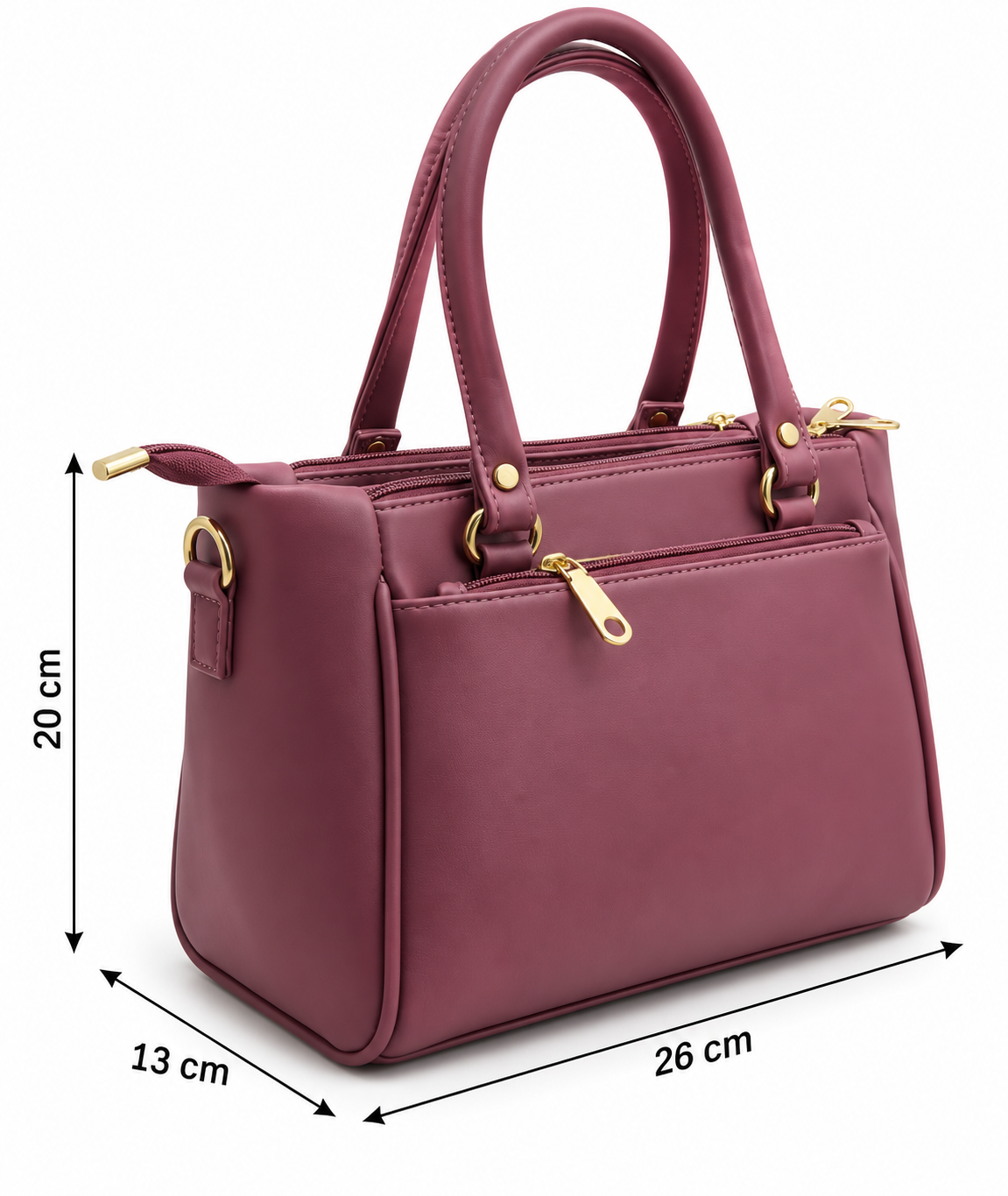BATUTA Women’s Premium Faux Leather Handbag with Multiple Zipper Compartments, Double Handle & Sling Strap