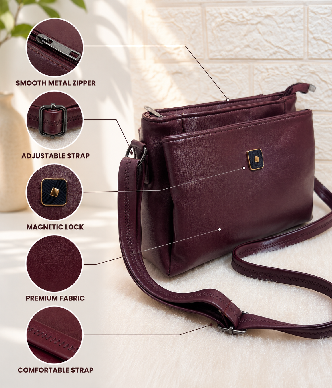 Women’s Premium PU Leather Crossbody Sling Bag | Stylish Shoulder Bag with Front Pocket