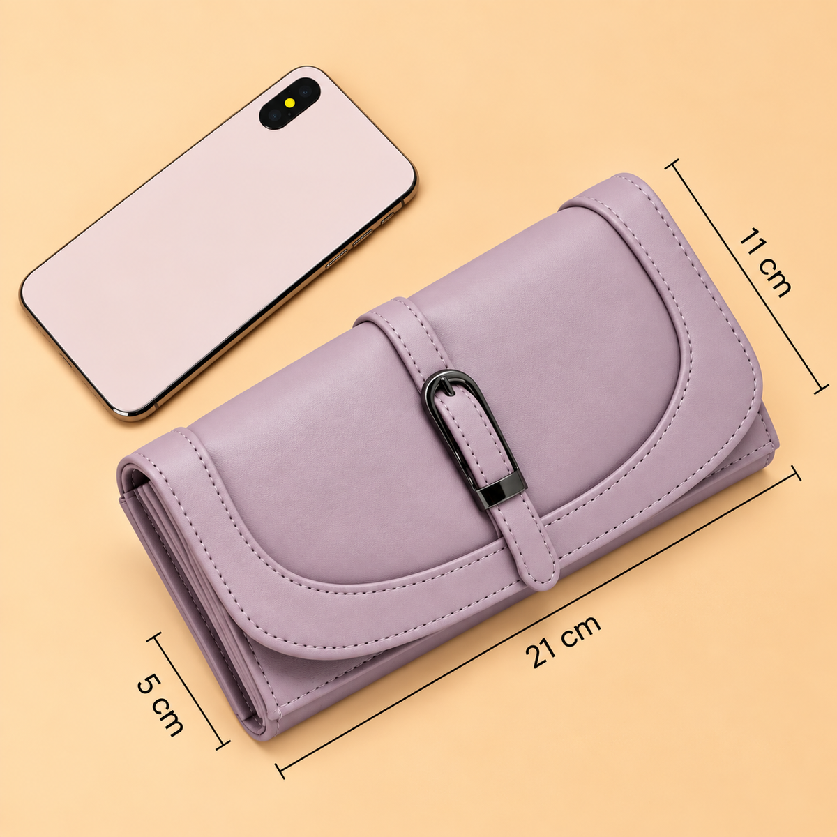 Women’s Stylish Clutch Wallet with Flap Closure | Elegant PU Leather Long Wallet for Women | Multiple Compartments & Card Holder |