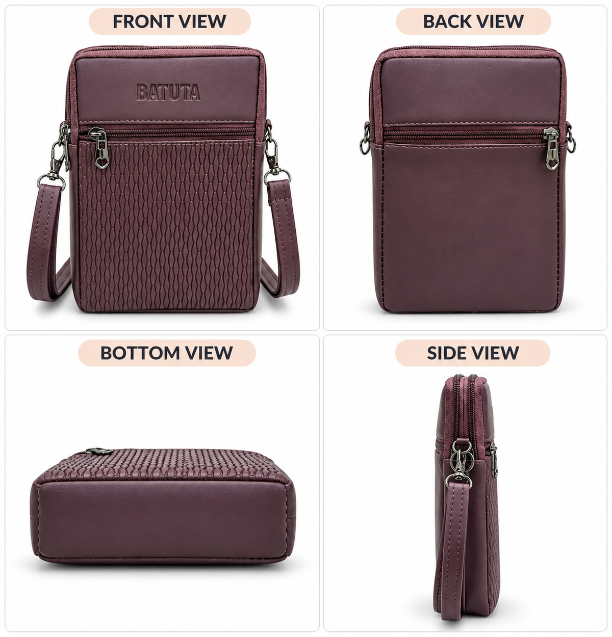 BATUTA HUB Women Crossbody Sling Bag | Premium PU Leather Small Size Bag for Girls & Ladies | Adjustable Strap | Multiple Zipper Pockets | Lightweight Daily Use Purse