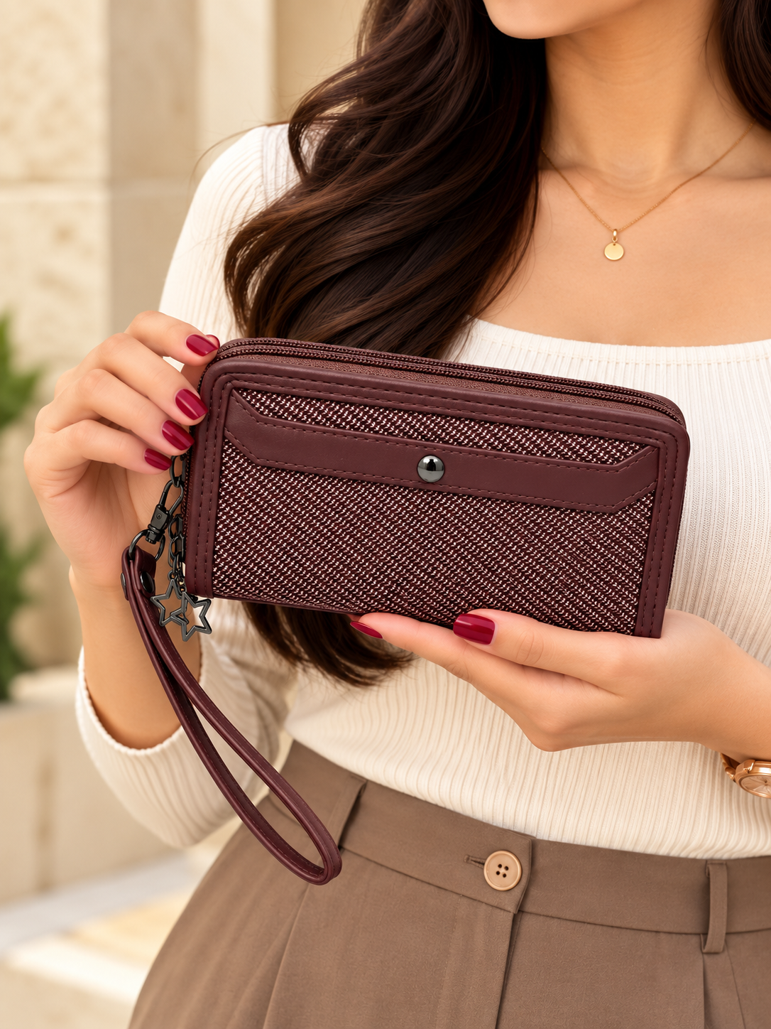 BATUTA Women’s Hand Kit Wristlet Pouch | Dual Zipper Multi-Compartment Handbag | Stylish Compact Organizer for Everyday Essentials
