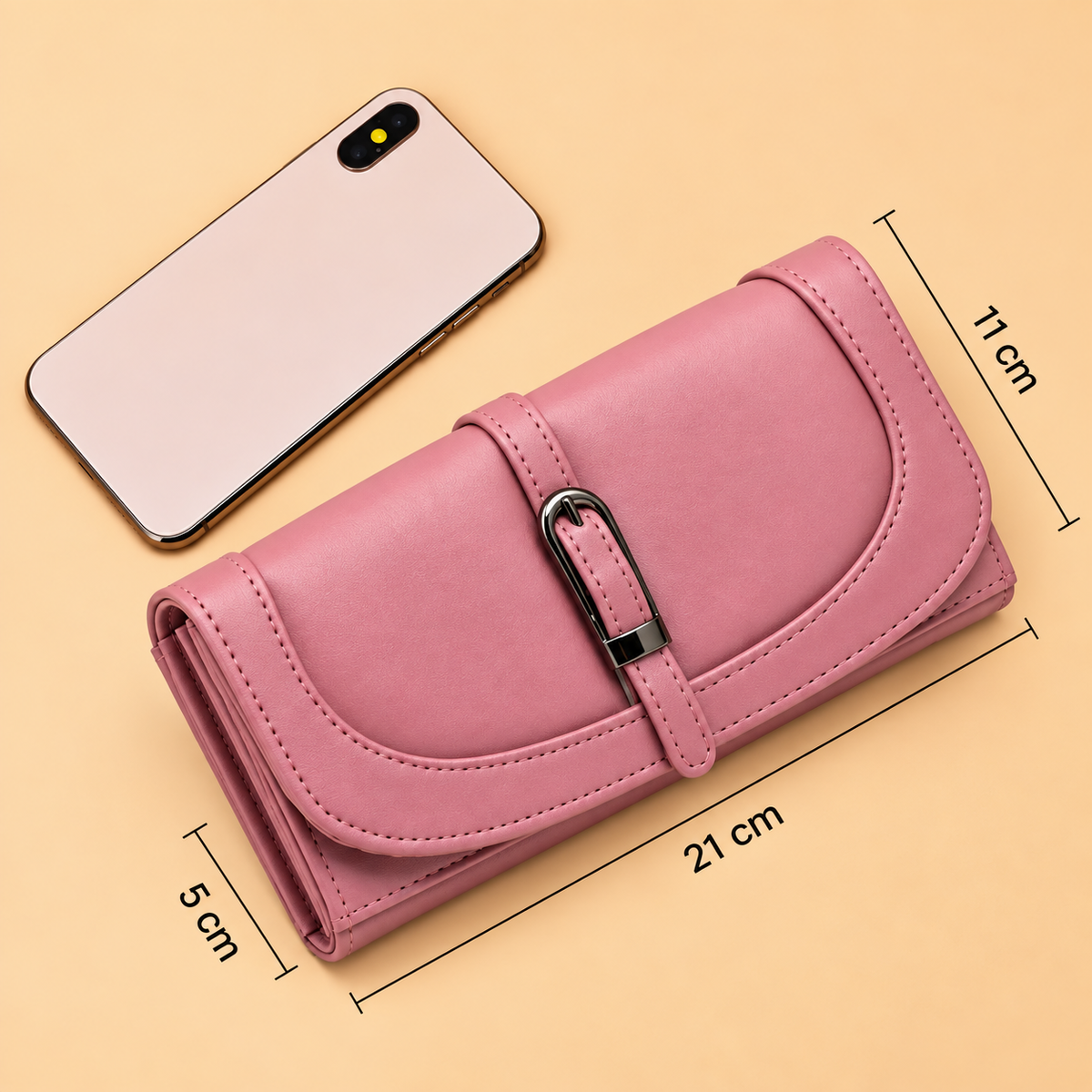 Women’s Stylish Clutch Wallet with Flap Closure | Elegant PU Leather Long Wallet for Women | Multiple Compartments & Card Holder |