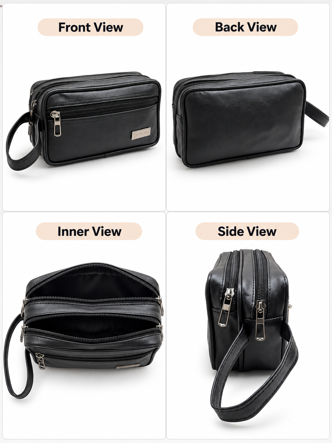 BATUTA Premium Faux Leather Toiletry & Travel Pouch for Men | Multi-Compartment Hand Carry Bag with Double Zipper | Compact Organizer for Grooming Essentials, Accessories & Daily Use