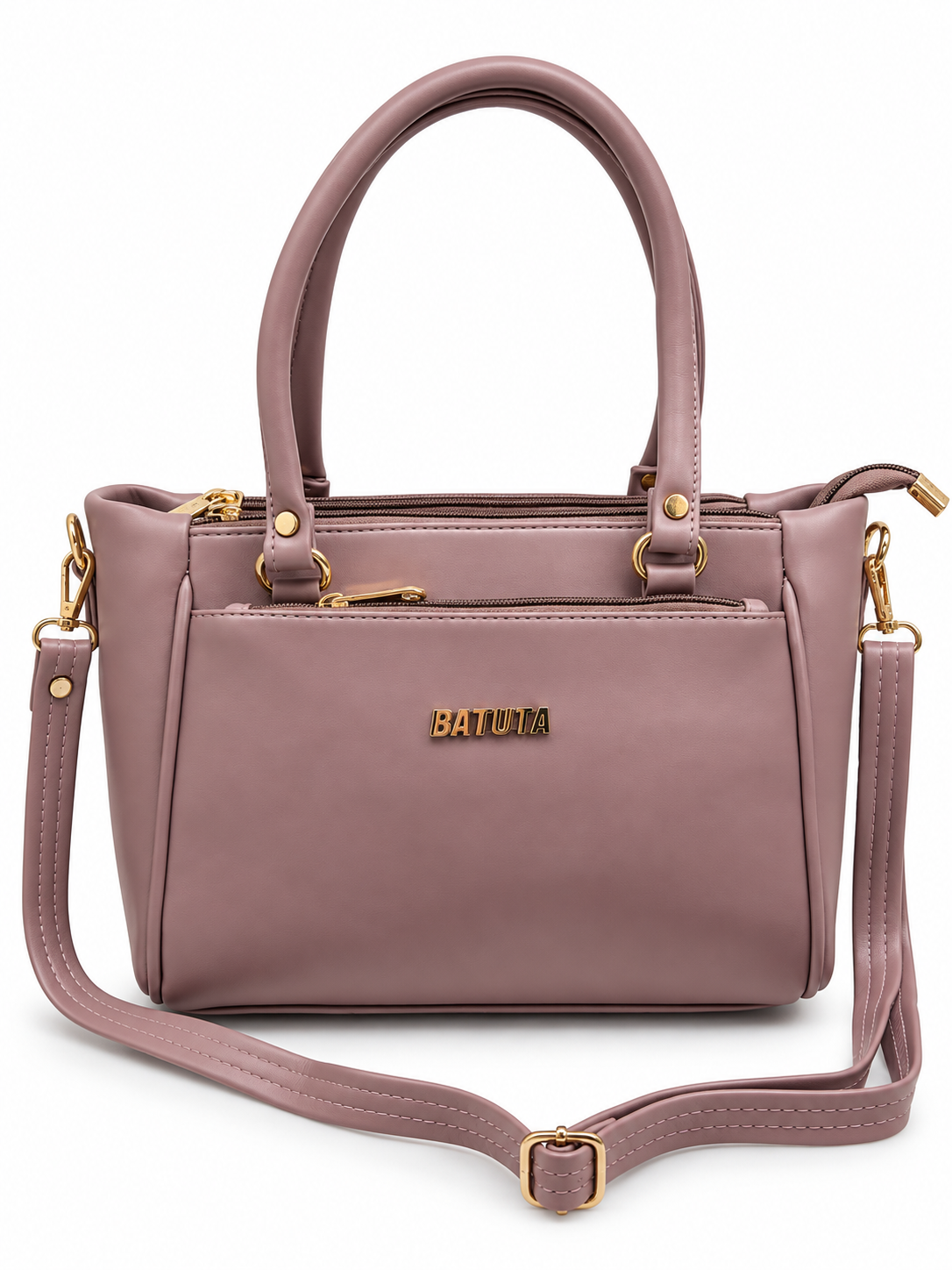 BATUTA Women’s Premium Faux Leather Handbag with Multiple Zipper Compartments, Double Handle & Sling Strap