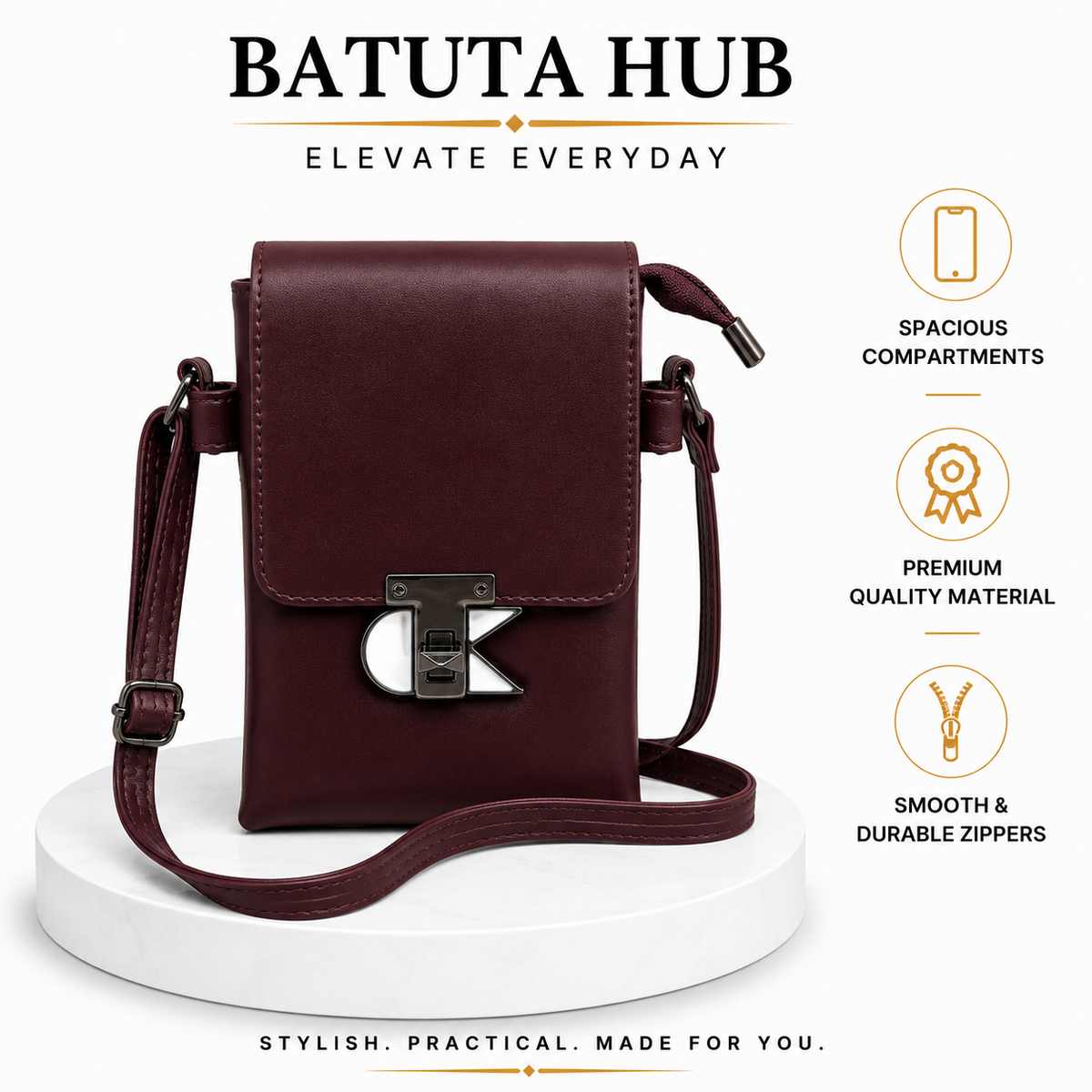 Women’s Stylish Sling Bag | Premium Faux Leather Crossbody Bag for Women | Compact Shoulder Bag with Adjustable Strap, Front Flap & Secure Closure