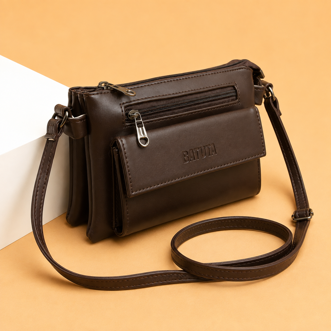 Women Stylish 3 Zip Sling Bag | Premium PU Leather Crossbody Bag | Multi Compartment Shoulder Bag for Women