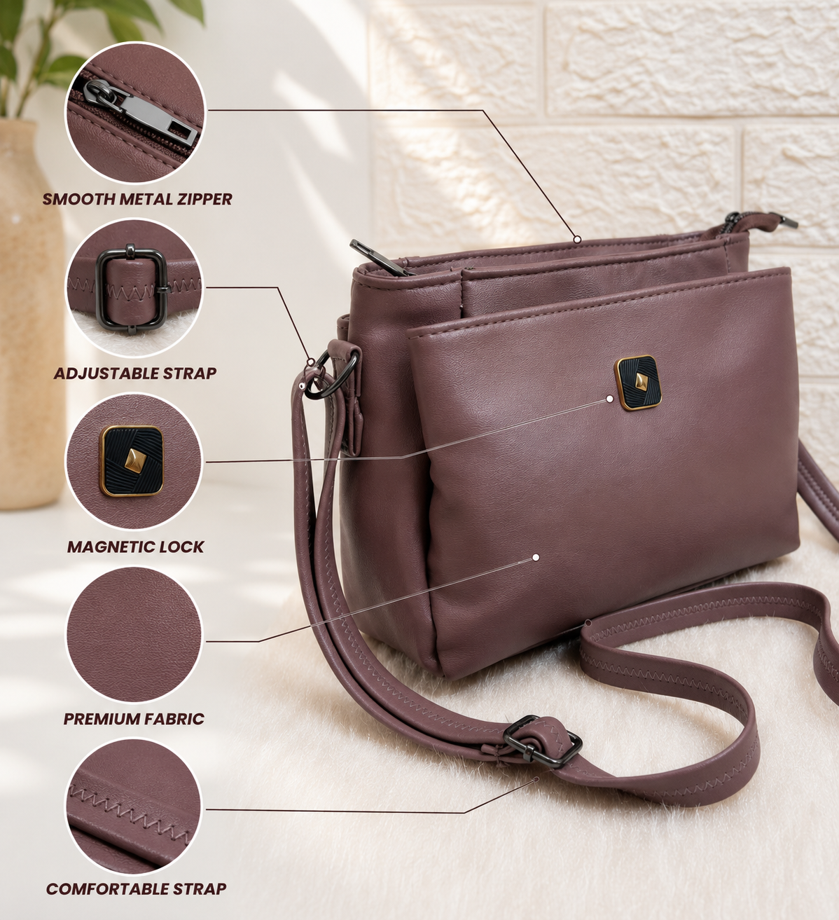 Women’s Premium PU Leather Crossbody Sling Bag | Stylish Shoulder Bag with Front Pocket