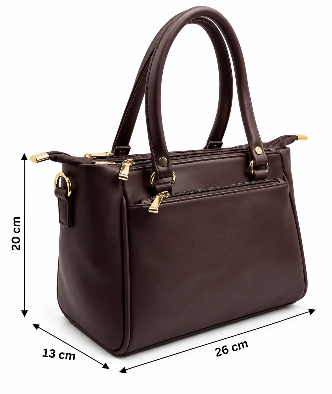 BATUTA Women’s Premium Faux Leather Handbag with Multiple Zipper Compartments, Double Handle & Sling Strap