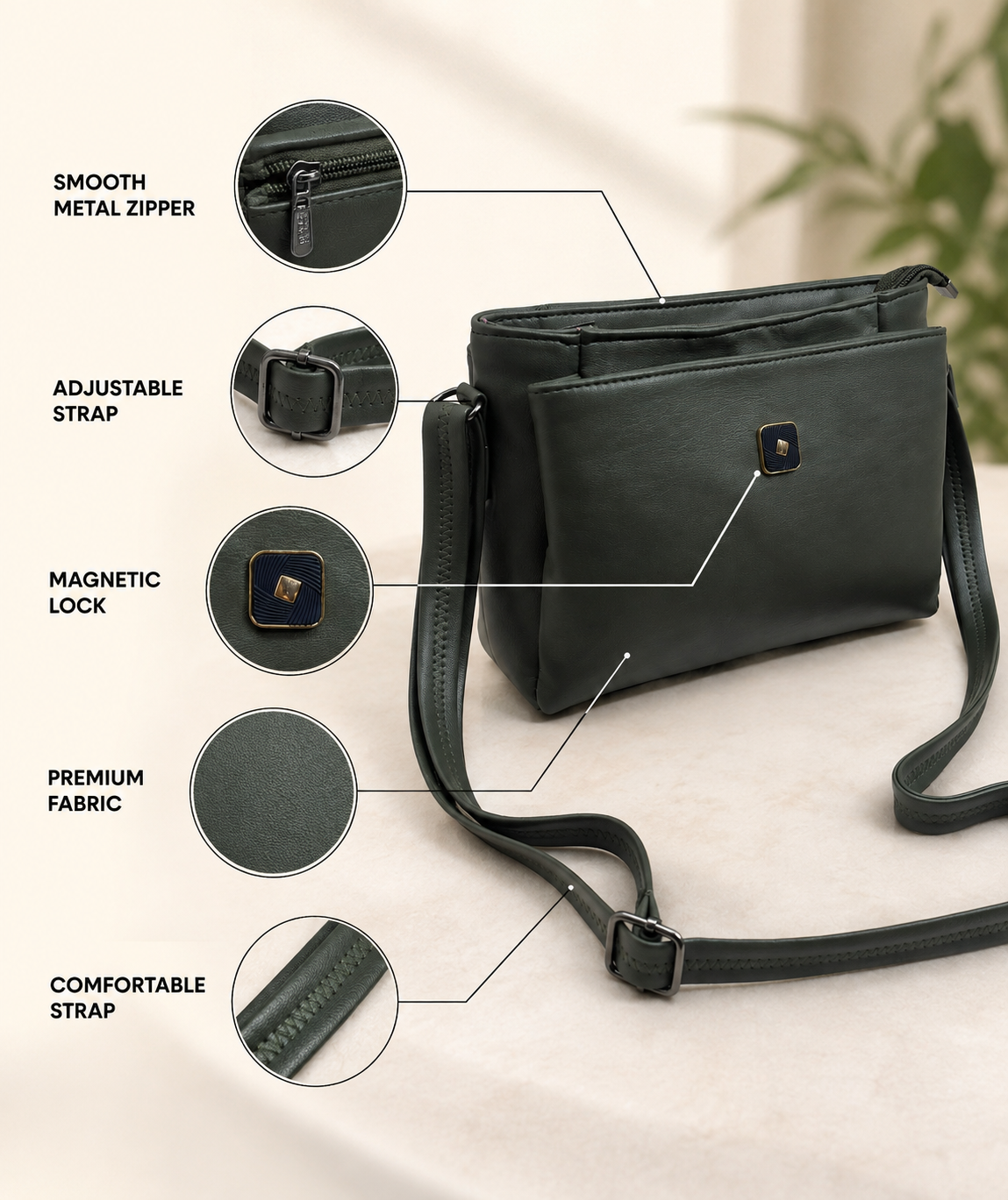 Women’s Premium PU Leather Crossbody Sling Bag | Stylish Shoulder Bag with Front Pocket