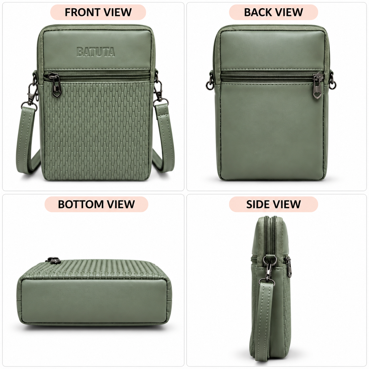BATUTA HUB Women Crossbody Sling Bag | Premium PU Leather Small Size Bag for Girls & Ladies | Adjustable Strap | Multiple Zipper Pockets | Lightweight Daily Use Purse