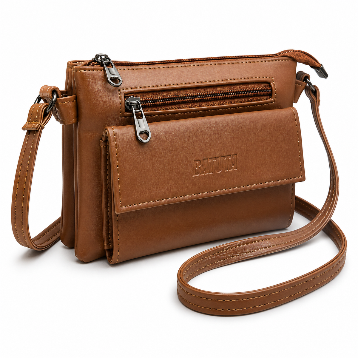 Women Stylish 3 Zip Sling Bag | Premium PU Leather Crossbody Bag | Multi Compartment Shoulder Bag for Women