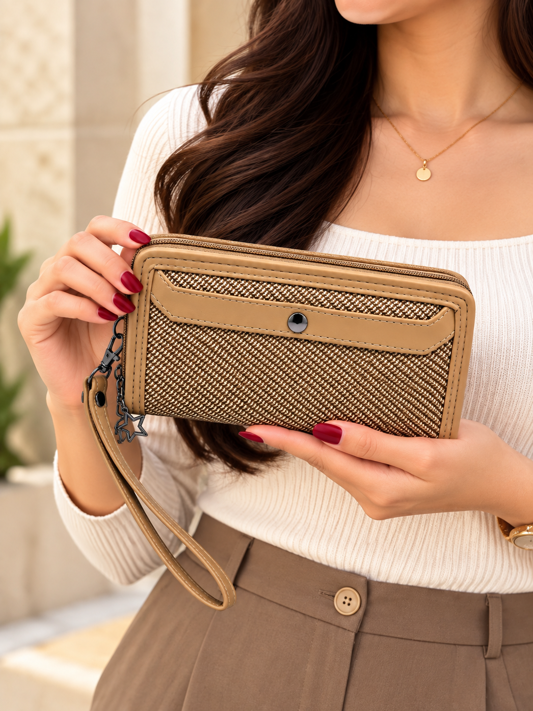 BATUTA Women’s Hand Kit Wristlet Pouch | Dual Zipper Multi-Compartment Handbag | Stylish Compact Organizer for Everyday Essentials